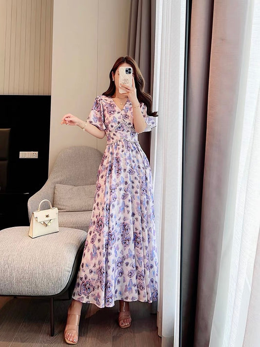Miss Dong high-end custom pink improved cheongsam 2022 new summer dress small man bronzing jacquard dress female