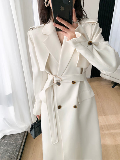 FT GUOGE beige windbreaker women's 2023 spring new double-breasted temperament mid-length drape coat jacket