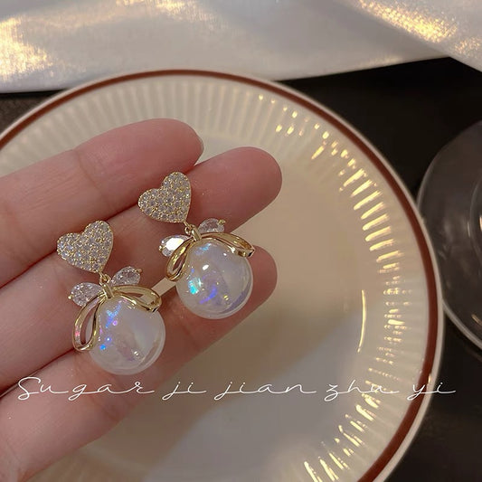 SUGAR light luxury mermaid pearl earrings 2022 new trendy niche design zircon love earrings women
