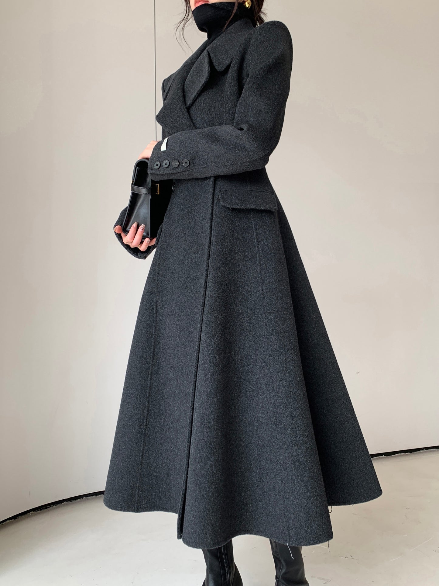 FT GUOGE double-sided woolen coat women's 2022 autumn and winter new style waist slimming Hepburn style wool coat