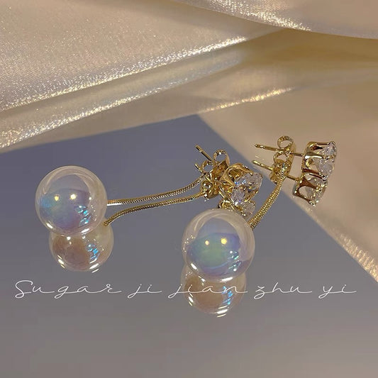 SUGAR Mermaid Pearl Earrings Gentle Temperament Simple Design Symphony Ball All-match Earrings Female Super Fairy