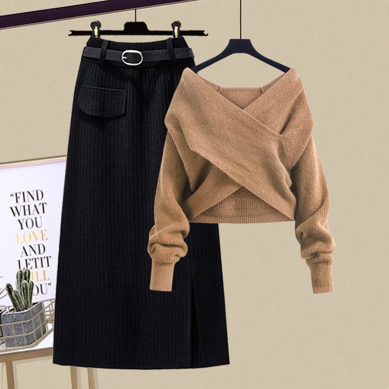 Early autumn pure desire wind hot girl suit female autumn 2022 new knitted sweater sweater skirt two-piece set to reduce age