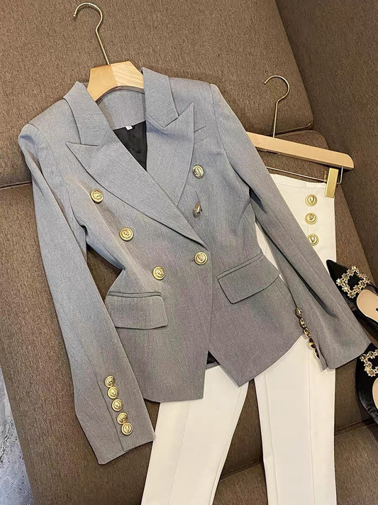 European version of women's clothing European goods trendy Italian style fried street suit high-end goddess fan gray short suit jacket female 6864