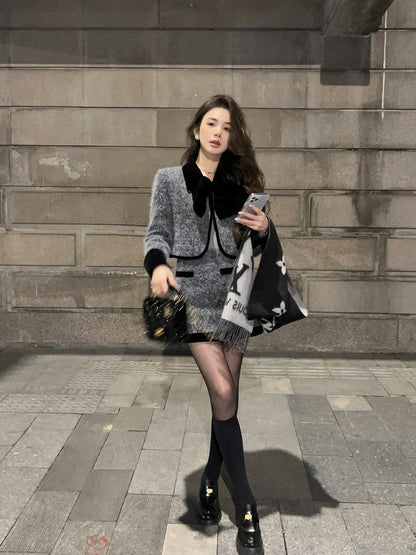 Qiu Rouyao sweet and spicy fragrance suit female 2022 new high-grade woolen short coat skirt female two-piece set