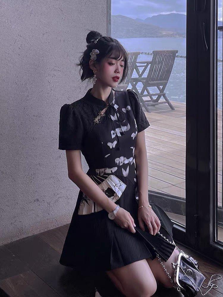 JZ Craftsman "Improved National Style Cheongsam" Dress 2022 Summer New Original Women's Sweet Suspender Skirt 1314