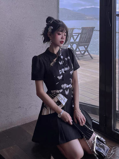 JZ Craftsman "Improved National Style Cheongsam" Dress 2022 Summer New Original Women's Sweet Suspender Skirt 1314