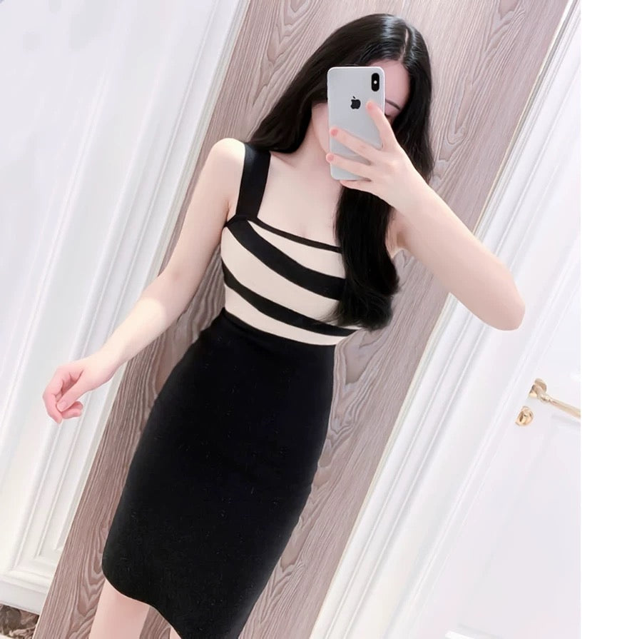 Colorblock Simple Sling Slim Fit Dress
