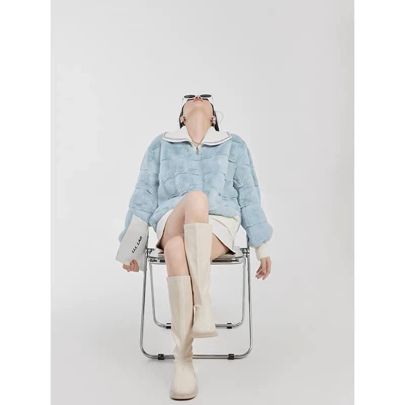 LLL LAB/milk fufu's sweater women's design sense niche imitation mink hair short style unique chic small top early autumn