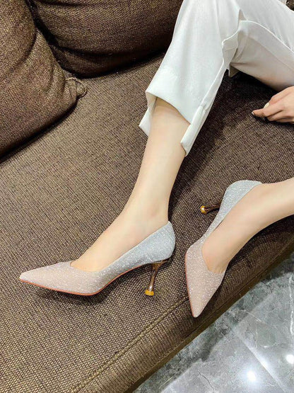 Wedding shoes female bride shoes 2023 new banquet crystal shoes pointed toe fine heel bridesmaid single shoes female eighteen years old high heels