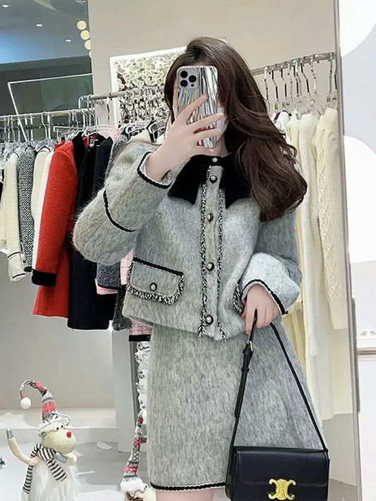 This year's popular autumn and winter small fragrant wind suit women's design sense niche fashion foreign style jacket skirt two-piece set