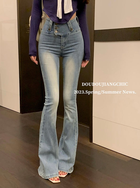 Doudoujiang chic [Secret of Nine Heads and Body] High Waist Flared Pants Women's Spring Straight Slim Micro Flared Jeans