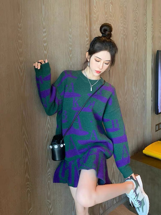 Korean Lazy Sweater Women's Autumn and Winter Outer Wear Western Style Dress with Coat Mid-Length Knitted Fishtail Skirt