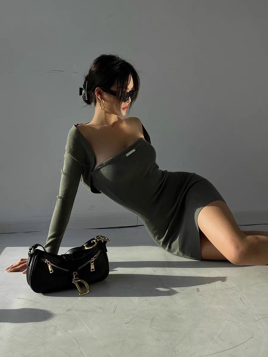 Well also green two-piece knitted tube top dress women's new sexy hot girl niche bottoming inner skirt summer