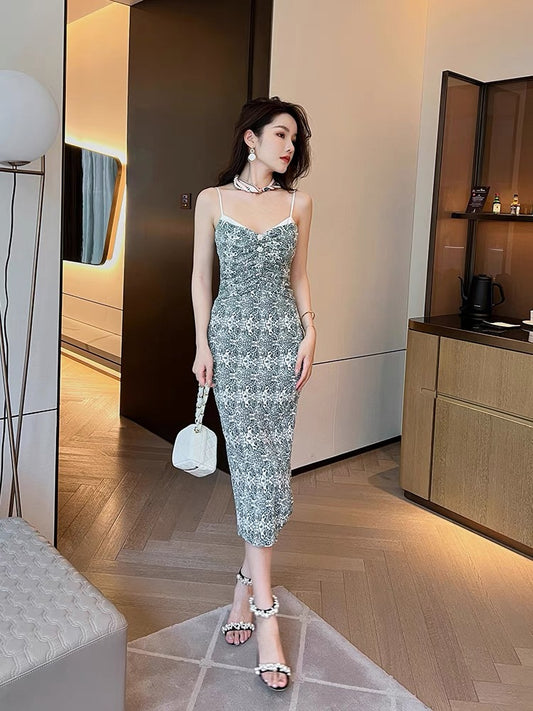 European station suspender dress lazy French gentle style stunning slim skirt high-end 2022 summer new style