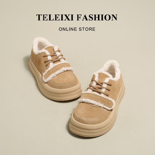 TELEIXI age-reducing cute ~ furry bread shoes women's winter plus velvet 2022 new thick-soled Birkenstock cotton shoes
