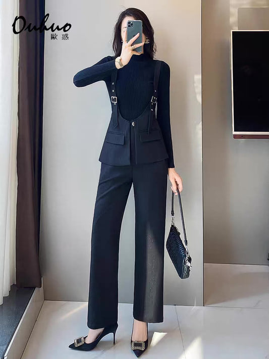 2022 new autumn ladies high-end one-piece wide-leg pants temperament jumpsuit chic high-end overalls women 1932
