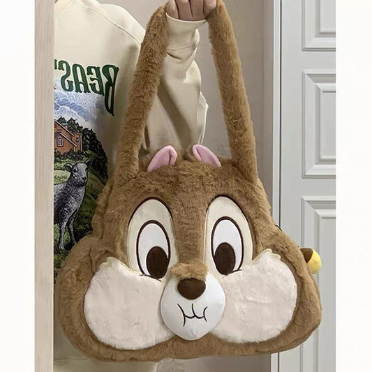 Cute chipmunk plush bag female 2022 new autumn and winter large capacity tote bag cartoon furry shoulder bag