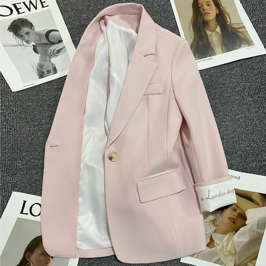 Pale pink embroidered suit jacket women's 2023 spring and autumn new Korean style fashion one button small man trend suit