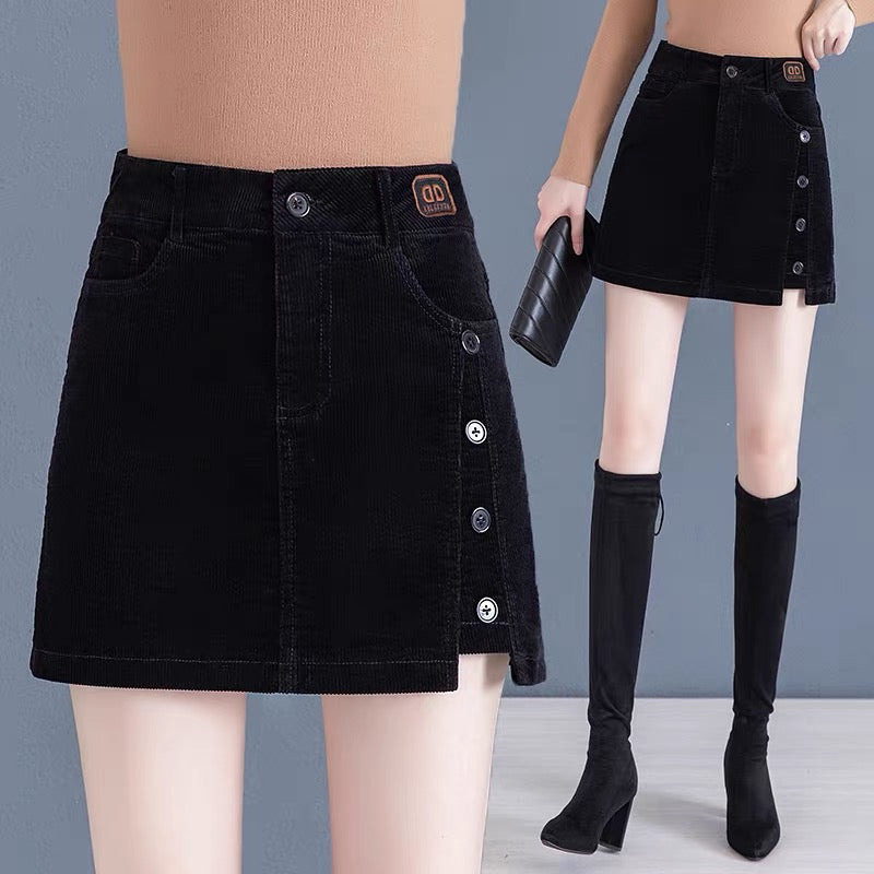 Corduroy skirt women's 2022 autumn and winter new high-waist a-line skirt slimming step bag hip skirt pants