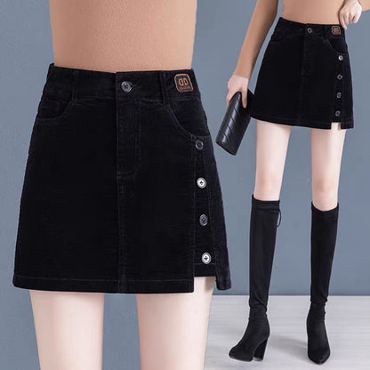 Corduroy skirt women's 2022 autumn and winter new high-waist a-line skirt slimming step bag hip skirt pants