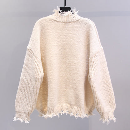 Hole Cartoon Embroidered Sweater Jacket Women Autumn and Winter 2023 New Loose Lazy Style Design Sense Knitted Cardigan