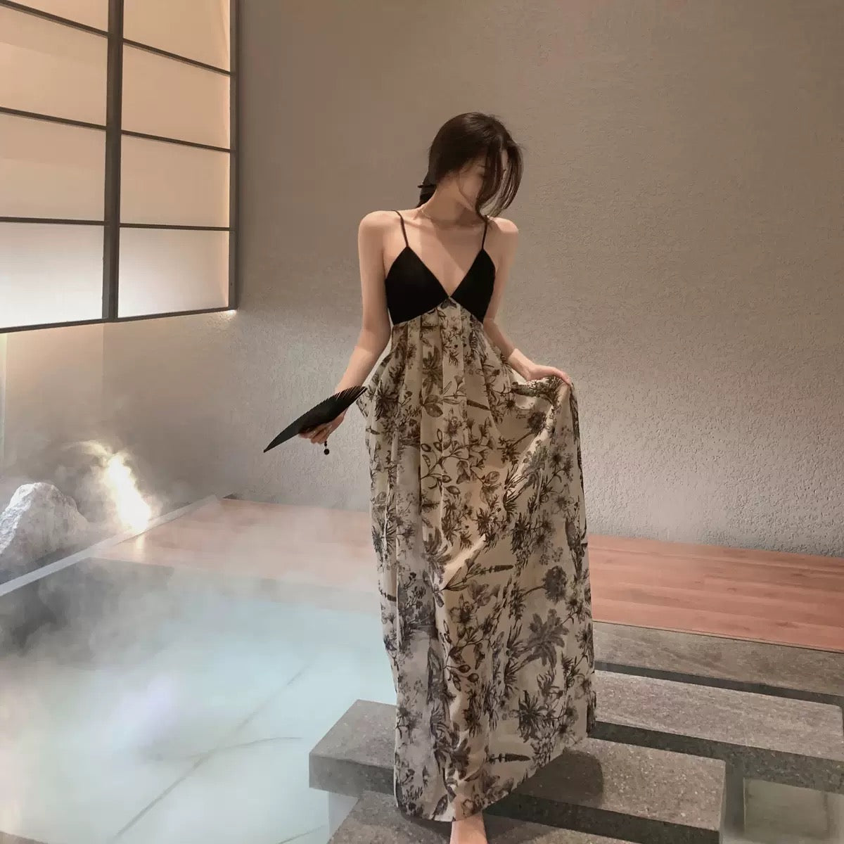 Middletone | Landscape Skirt~ Cool V-neck backless dress ink new Chinese style suspender dress for women