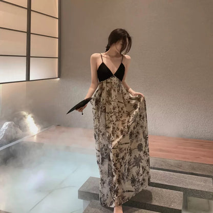 Middletone | Landscape Skirt~ Cool V-neck backless dress ink new Chinese style suspender dress for women