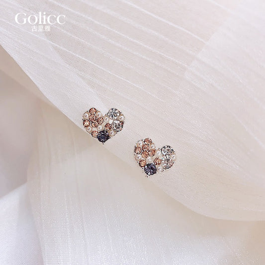 Full diamond pearl love earrings women's ear piercing 2022 new trendy high-end earrings light luxury temperament ear jewelry