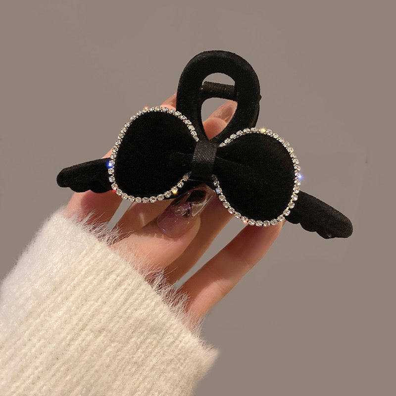 Bowknot velvet grab clip back of the head hair clip women's net celebrity plate hair clip high-end sense shark clip explosive headgear