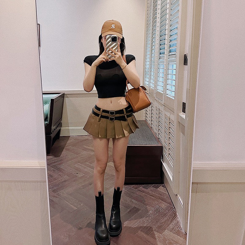 Spring and summer new pleated skirt pure desire hot girl waist miniskirt 2023 new all-match thin a-line skirt