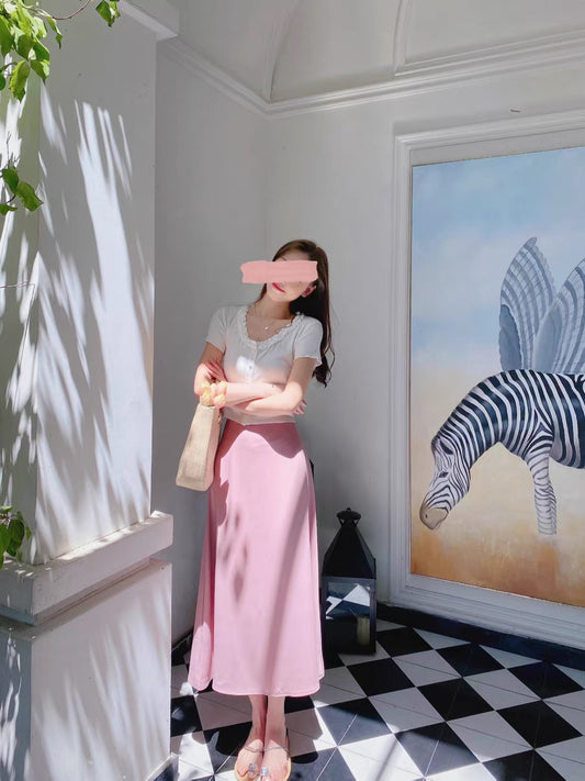 Mushroom Ai Chan MoMoWoAi | Slightly Sweet Powder | High Waist Long Skirt Thin A-Line Skirt
