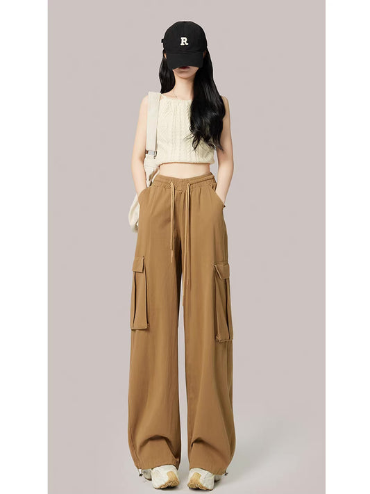 American overalls cowgirl 2022 autumn new high-waisted loose hip-hop hiphop multi-pocket wide-leg pants
