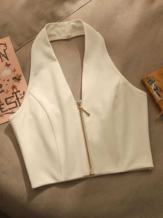 French Halter Neck Camisole Small Vest Female Spice Girls Sexy Beautiful Back Wear High Waist Short Design Bottom Top