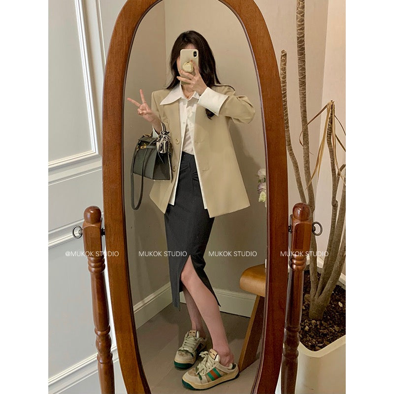 MUKOK fake two-piece suit jacket women's 2023 spring new high-end design sense all-match temperament short jacket