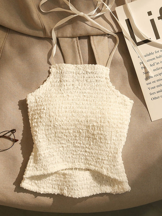 French tie halter neck sling top women's summer outerwear sexy slim body beautiful back lace vest design sense niche