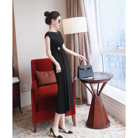 Celebrity temperament basic dress summer female 2022 new niche design sexy waist slim skirt trendy