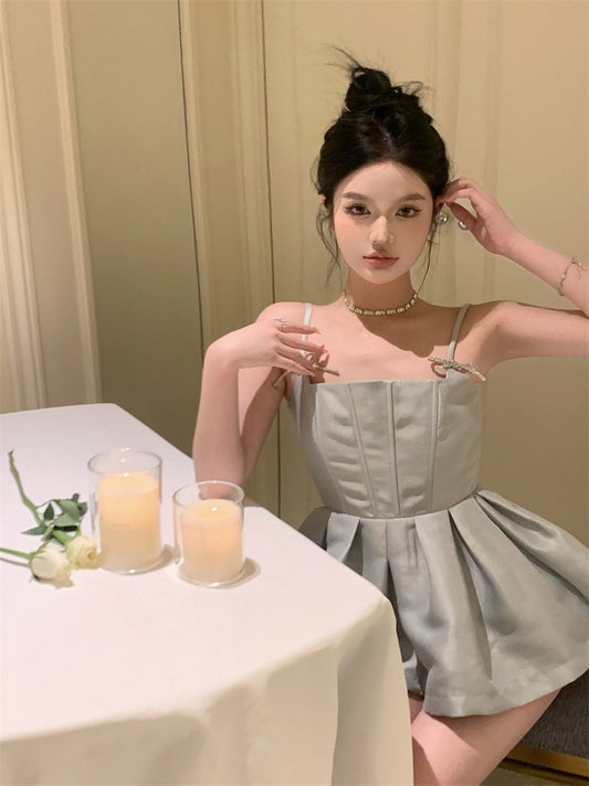 Sweet hot girl bowknot camisole female summer pure desire wind fishbone short temperament top outerwear two-piece set