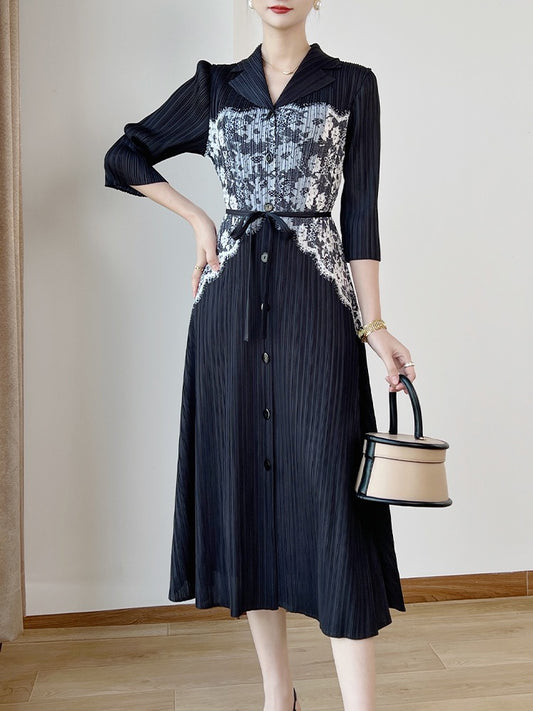 Design sense niche spring French chic chic age-reducing slimming dress 2023 new Miyake large-size cardigan