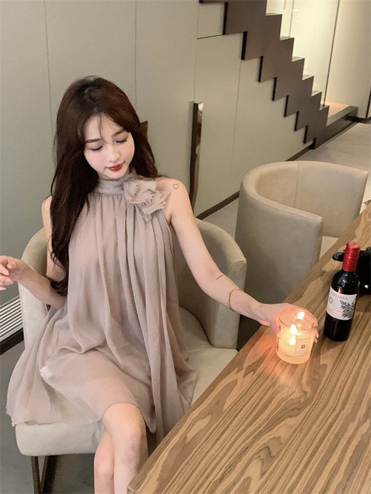 Hot girl mesh shirt dress female spring 2023 new a-line skirt high-quality irregular temperament skirt