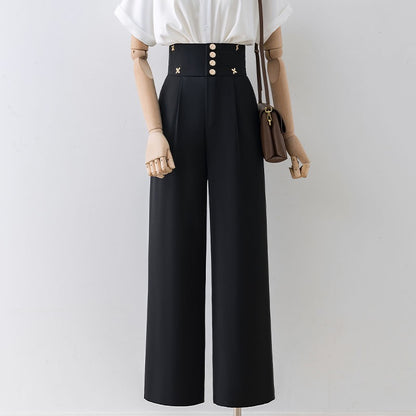 Black wide-leg pants women's high waist drape 2022 new casual suit mopping pants women's summer small size loose and thin