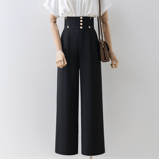 Black wide-leg pants women's high waist drape 2022 new casual suit mopping pants women's summer small size loose and thin