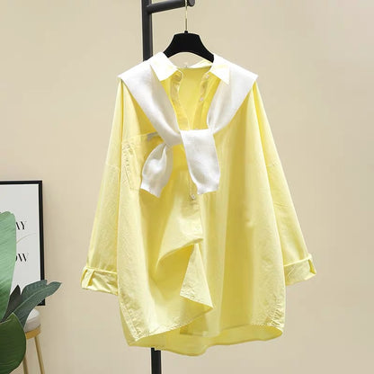 White shawl yellow shirt women's 2022 spring and summer new Korean version loose design casual shirt chic top