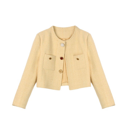 MUKOK wool small fragrance short jacket female 2023 spring new solid color temperament fashion all-match small top