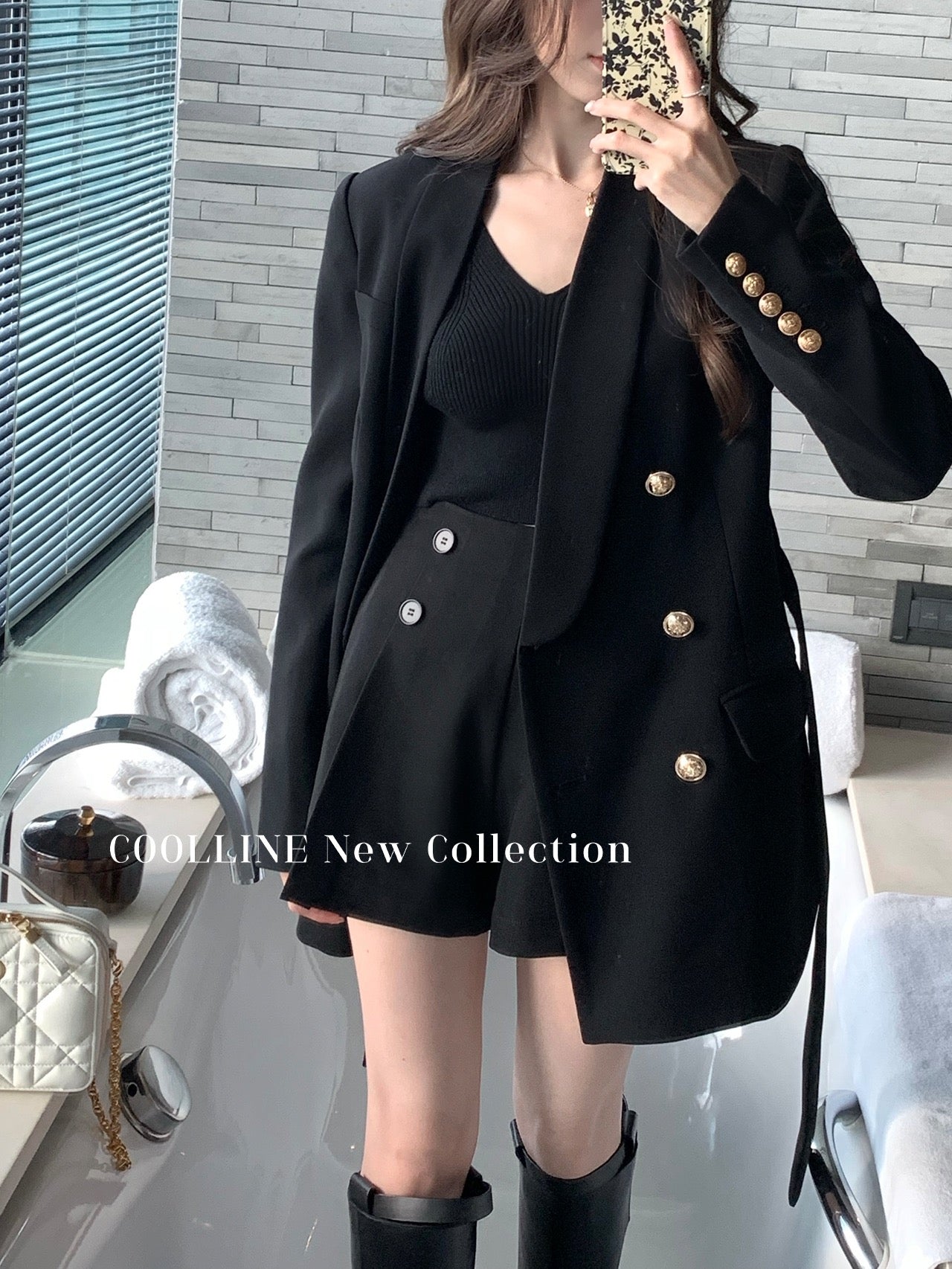 COOLLINE Lin Zixi all-match high waist black suit shorts women's fashionable small straight casual pants
