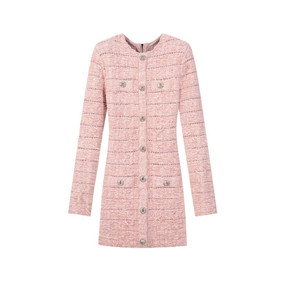 Good morning Fanfan heavy industry embossed skirt female autumn and winter self-cultivation slim and gentle French knitted dress with hips