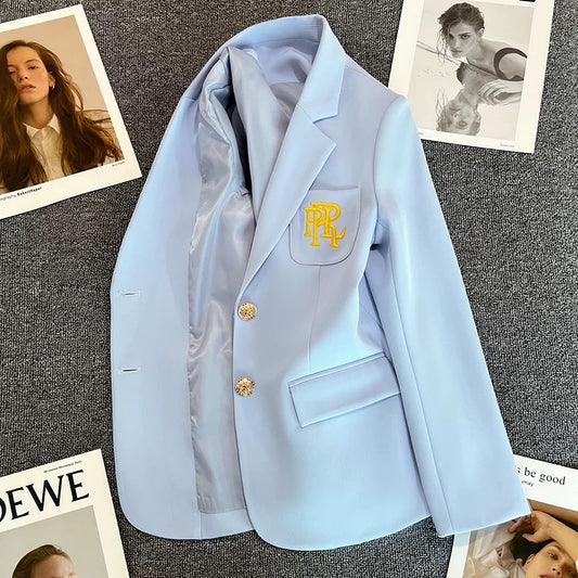 Sky blue embroidered suit jacket women's 2022 spring and autumn new design sense college style temperament niche suit trend 1753