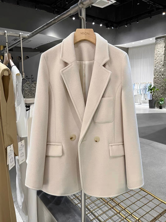 Off-white woolen thickened suit jacket women's 2022 autumn and winter new products slim lady temperament goddess Fan Dong