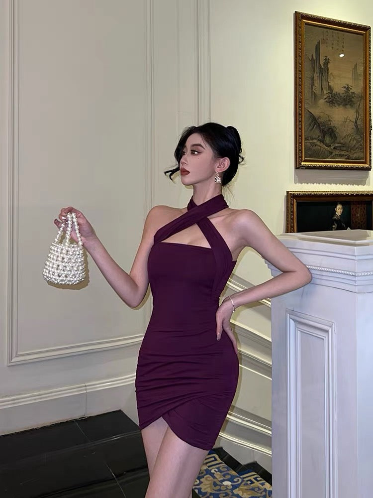 Hot girl purple halter dress female summer chic backless sexy high-end Lee Nhi Boutique Hot girl purple halter dress female summer chic backless sexy high-end Lee Nhi Boutique