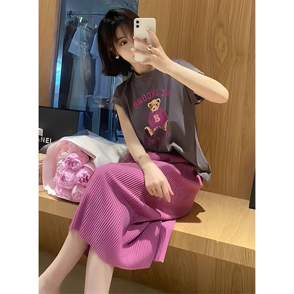 Summer women's clothing 2023 slightly fat and thin tea-style wear lively age-reducing salt-style light mature dress two-piece suit