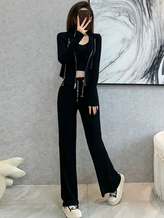 Wide leg pants sports and leisure suits women's autumn 2022 new style slimming fashion Western-style sweater two-piece trend